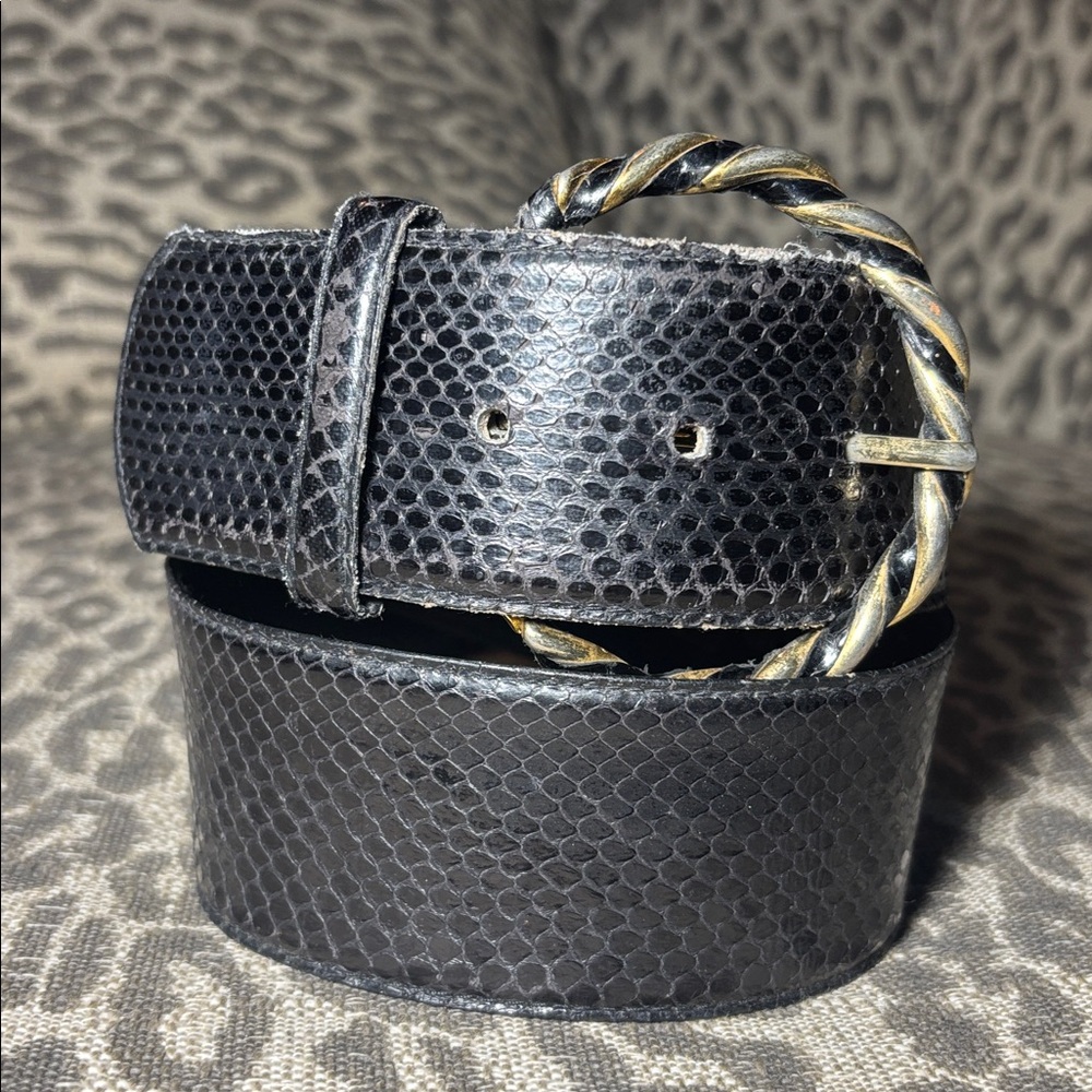 Wide genuine snakeskin belt black thick mixed metallic Ring y2k mixed metallic